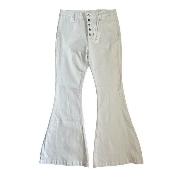 Pink Lily‎ Plus Button Fly Bright White Super Flare Stretchy Pants Size 17 - Picture 4 of 9